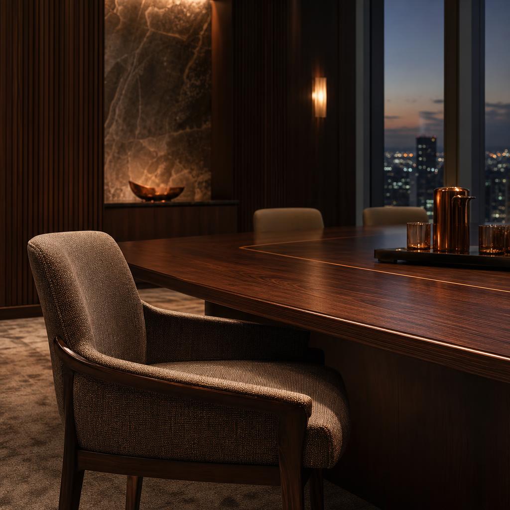 An empty chair waiting at a private boardroom table